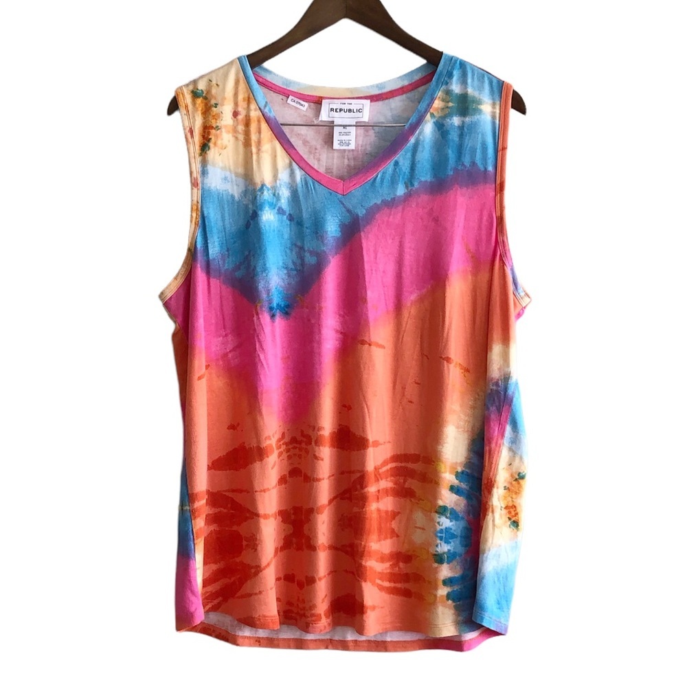 For The Republic Tie Dye Sleeveless Soft Relaxed Fit Rainbow Tank Top Shirt
